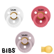 BIBS Colour Schnuller mit Namen, Gr.2, White, Coral, Dusky Lilac, Rund Latex, (3er Pack)